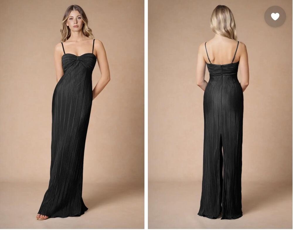 Azazie Atelier Nephele Dress Womens 14 Black Pleated Satin Maxi Slip Formal